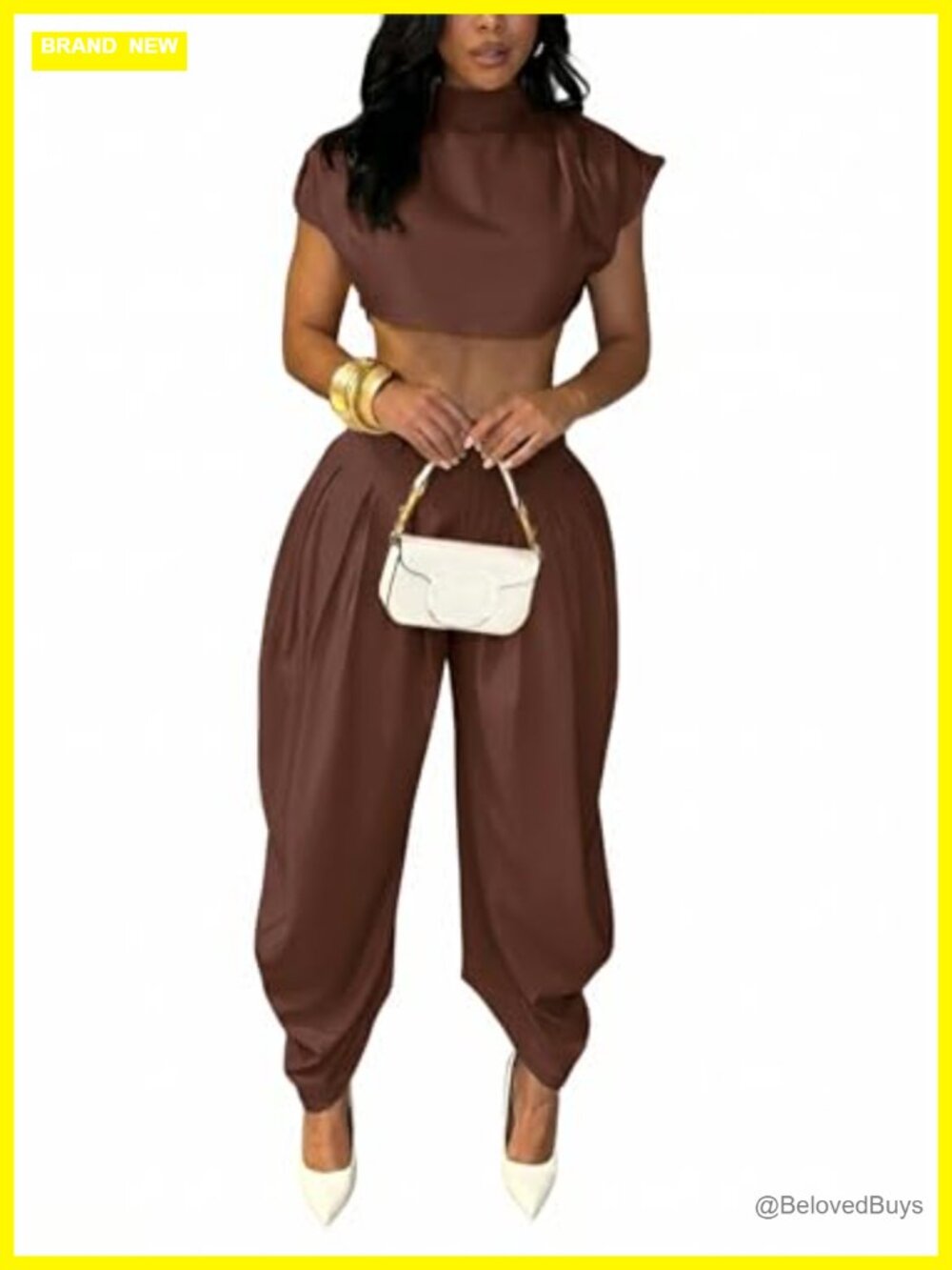 Womens 2 Piece Outfit Cap Sleeve Crop Top Palazzo Pants Set